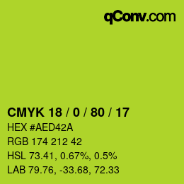 カラーコード: CMYK 18 / 0 / 80 / 17 | qconv.com