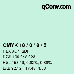 Code couleur: CMYK 18 / 0 / 8 / 5 | qconv.com