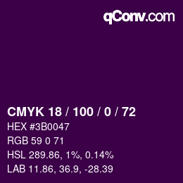 Color code: CMYK 18 / 100 / 0 / 72 | qconv.com