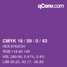 Code couleur: CMYK 19 / 59 / 0 / 43 | qconv.com