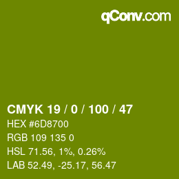 Color code: CMYK 19 / 0 / 100 / 47 | qconv.com