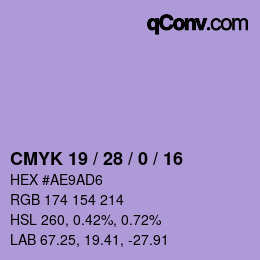 カラーコード: CMYK 19 / 28 / 0 / 16 | qconv.com