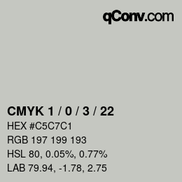 カラーコード: CMYK 1 / 0 / 3 / 22 | qconv.com