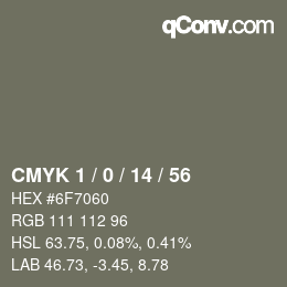 Código de color: CMYK 1 / 0 / 14 / 56 | qconv.com