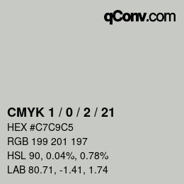 Code couleur: CMYK 1 / 0 / 2 / 21 | qconv.com