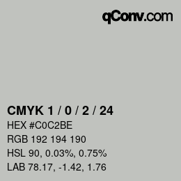 カラーコード: CMYK 1 / 0 / 2 / 24 | qconv.com