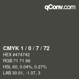 カラーコード: CMYK 1 / 0 / 7 / 72 | qconv.com