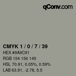 Código de color: CMYK 1 / 0 / 7 / 39 | qconv.com