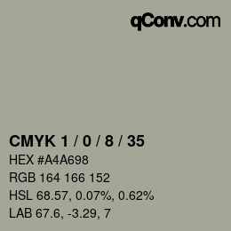 Code couleur: CMYK 1 / 0 / 8 / 35 | qconv.com