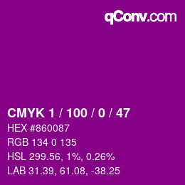 カラーコード: CMYK 1 / 100 / 0 / 47 | qconv.com