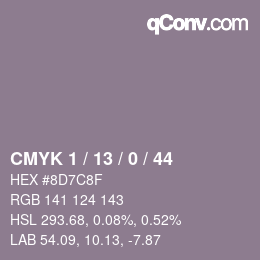 Code couleur: CMYK 1 / 13 / 0 / 44 | qconv.com