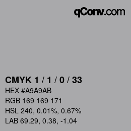 カラーコード: CMYK 1 / 1 / 0 / 33 | qconv.com