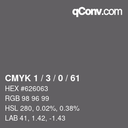 Code couleur: CMYK 1 / 3 / 0 / 61 | qconv.com