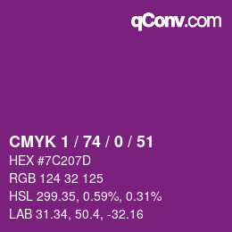 Code couleur: CMYK 1 / 74 / 0 / 51 | qconv.com