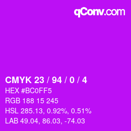 Color code: CMYK 23 / 94 / 0 / 4 | qconv.com