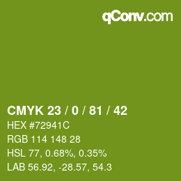 Color code: CMYK 23 / 0 / 81 / 42 | qconv.com