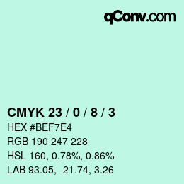 カラーコード: CMYK 23 / 0 / 8 / 3 | qconv.com