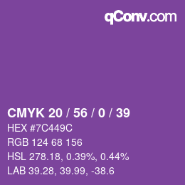 Code couleur: CMYK 20 / 56 / 0 / 39 | qconv.com