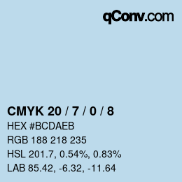 カラーコード: CMYK 20 / 7 / 0 / 8 | qconv.com