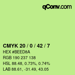 Color code: CMYK 20 / 0 / 42 / 7 | qconv.com