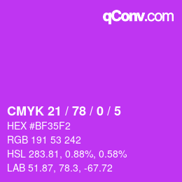 カラーコード: CMYK 21 / 78 / 0 / 5 | qconv.com