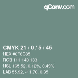 Code couleur: CMYK 21 / 0 / 5 / 45 | qconv.com