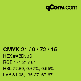 Farbcode: CMYK 21 / 0 / 72 / 15 | qconv.com