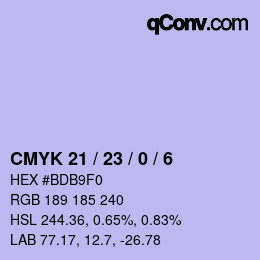 Code couleur: CMYK 21 / 23 / 0 / 6 | qconv.com