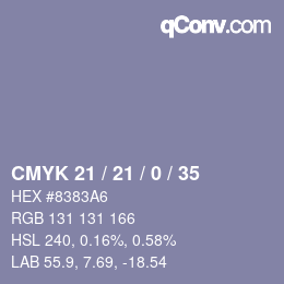 カラーコード: CMYK 21 / 21 / 0 / 35 | qconv.com