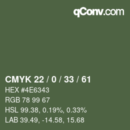 Color code: CMYK 22 / 0 / 33 / 61 | qconv.com