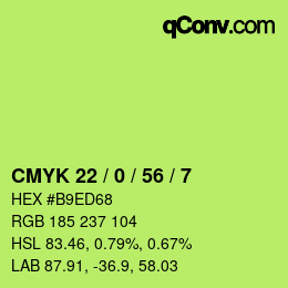 Color code: CMYK 22 / 0 / 56 / 7 | qconv.com