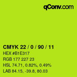 Farbcode: CMYK 22 / 0 / 90 / 11 | qconv.com