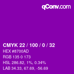 Farbcode: CMYK 22 / 100 / 0 / 32 | qconv.com