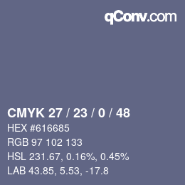 Color code: CMYK 27 / 23 / 0 / 48 | qconv.com