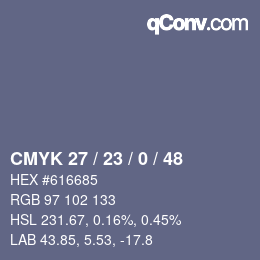 Color code: CMYK 27 / 23 / 0 / 48 | qconv.com