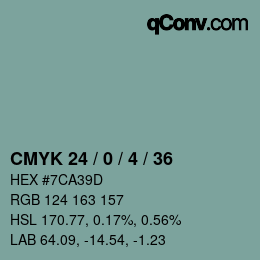 Code couleur: CMYK 24 / 0 / 4 / 36 | qconv.com