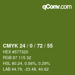 Color code: CMYK 24 / 0 / 72 / 55 | qconv.com