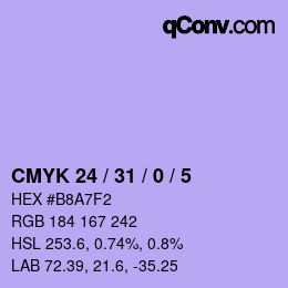 カラーコード: CMYK 24 / 31 / 0 / 5 | qconv.com