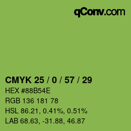 Farbcode: CMYK 25 / 0 / 57 / 29 | qconv.com