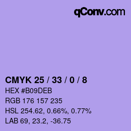 Color code: CMYK 25 / 33 / 0 / 8 | qconv.com