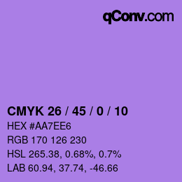 Code couleur: CMYK 26 / 45 / 0 / 10 | qconv.com