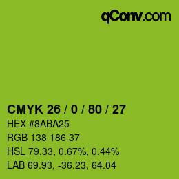 Color code: CMYK 26 / 0 / 80 / 27 | qconv.com