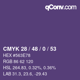 Code couleur: CMYK 28 / 48 / 0 / 53 | qconv.com