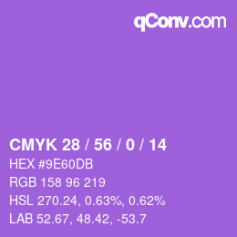 Code couleur: CMYK 28 / 56 / 0 / 14 | qconv.com