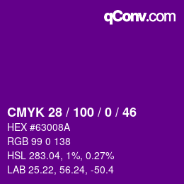 Code couleur: CMYK 28 / 100 / 0 / 46 | qconv.com