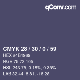 Color code: CMYK 28 / 30 / 0 / 59 | qconv.com