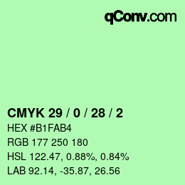 Code couleur: CMYK 29 / 0 / 28 / 2 | qconv.com