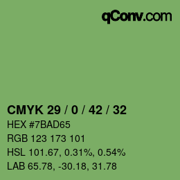 カラーコード: CMYK 29 / 0 / 42 / 32 | qconv.com