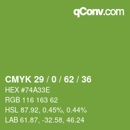 Color code: CMYK 29 / 0 / 62 / 36 | qconv.com