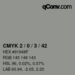 カラーコード: CMYK 2 / 0 / 3 / 42 | qconv.com